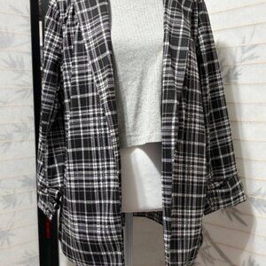 Philosophy Republic Clothing Blazer L Black White Plaid Knit Open Front Jacket